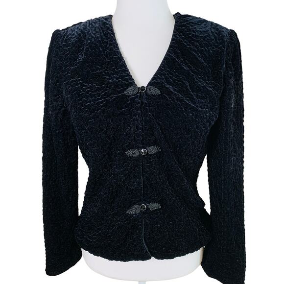 Vintage Arianna by Rachel Kaye Sz 8 Velvet Crinkle Textured Blazer Jacket Black - Picture 1 of 11
